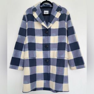 Moschino Cheap and Chic Checked Wool Coat in Blue and White